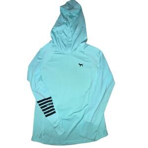 Victoria's Secret PINK Logo Sport AQUA Hoodie TURQUOISE Shirt THUMBHOLE large